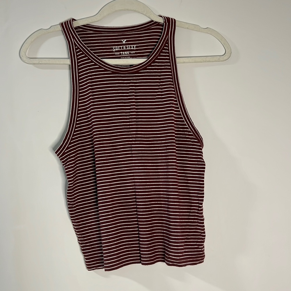Burgundy and white striped women’s crop top